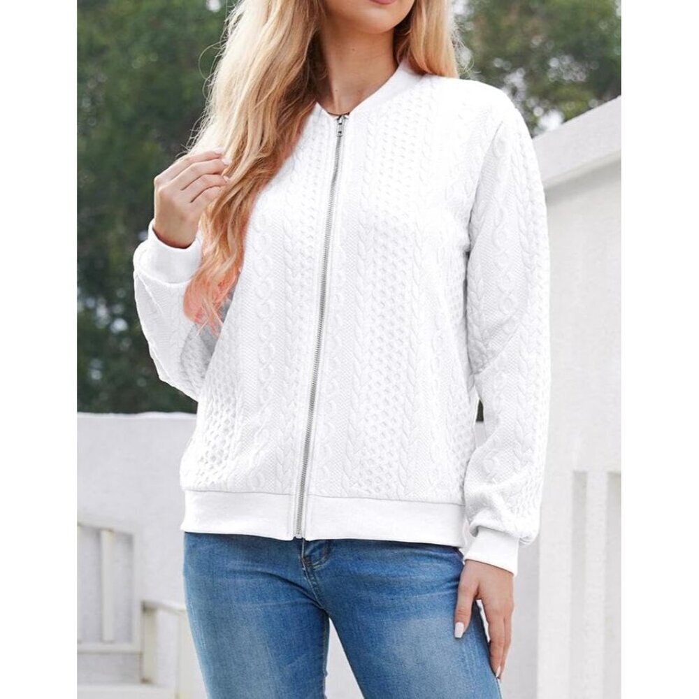 Women's Zip Up Cardigan Sweater Long Sleeve Casual Jacket Large - Picture 7 of 8